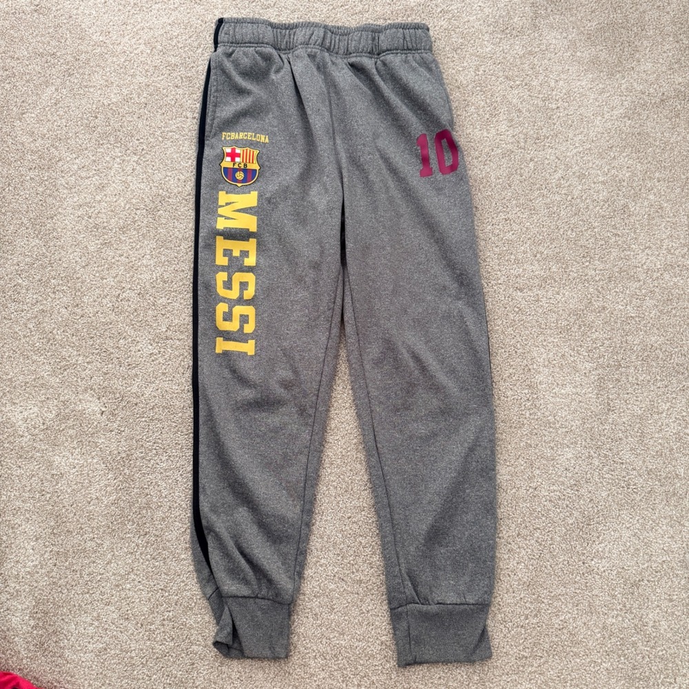 FC Barcelona Messi Joggers Boys Large Gray Soccer Sweatpants 10 Official Gear